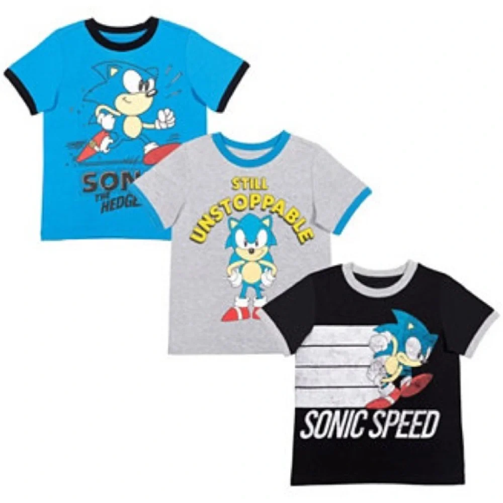 191 NIB SEGA‎ Sonic The Hedgehog Big Boys 3 Pack Graphic T-Shirts - Size: 10/12